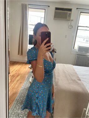Zara Blue Floral Wrap-Style Mini Dress
